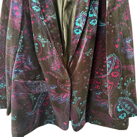 Michel Studio Black and Blue Paisley Velvet Blazer Size 26 Holiday Party Evening - Picture 9 of 12